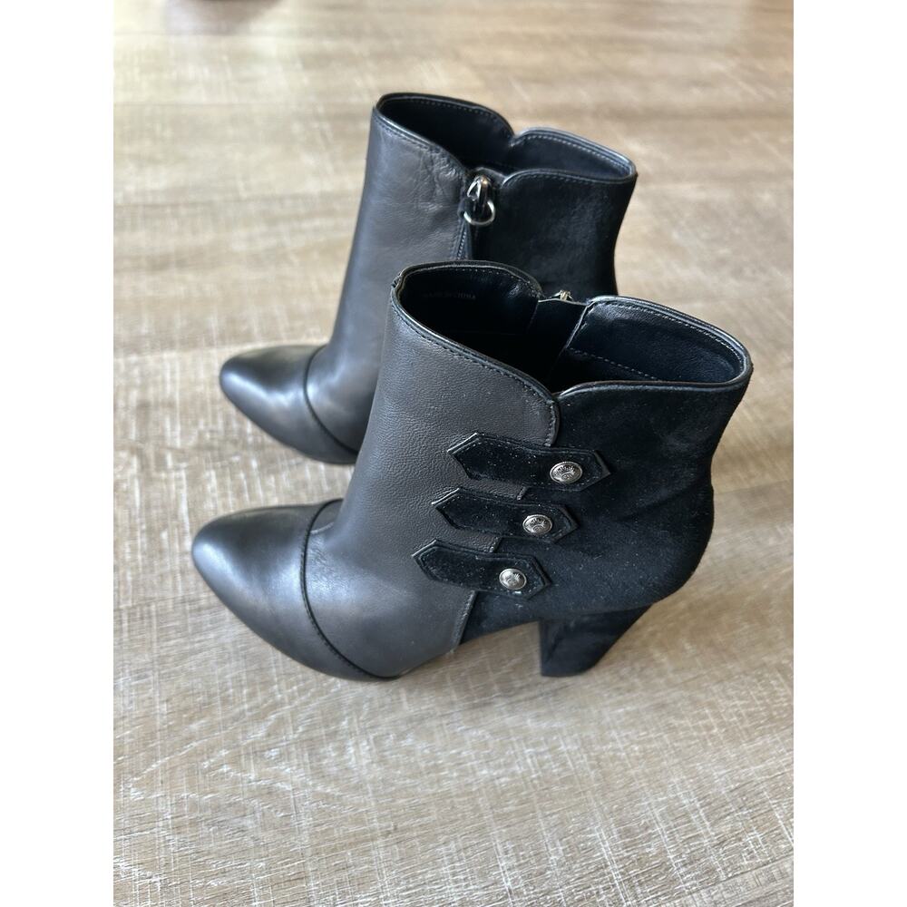 WHBM Kaydyn Ankle Booties Womens 6 Black Leather Velvet Block Heel Shoes NEW - Picture 11 of 16